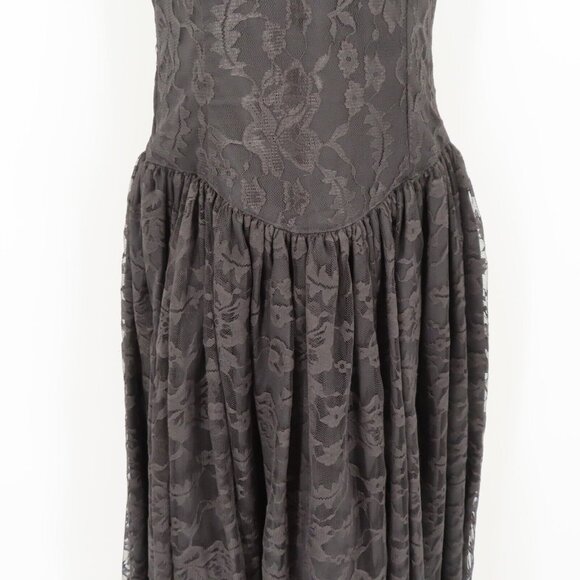 VTG Gunne Sax Jessica McClintock Women 9 Black Lace Strapless Gown Dress Bow - Picture 3 of 13